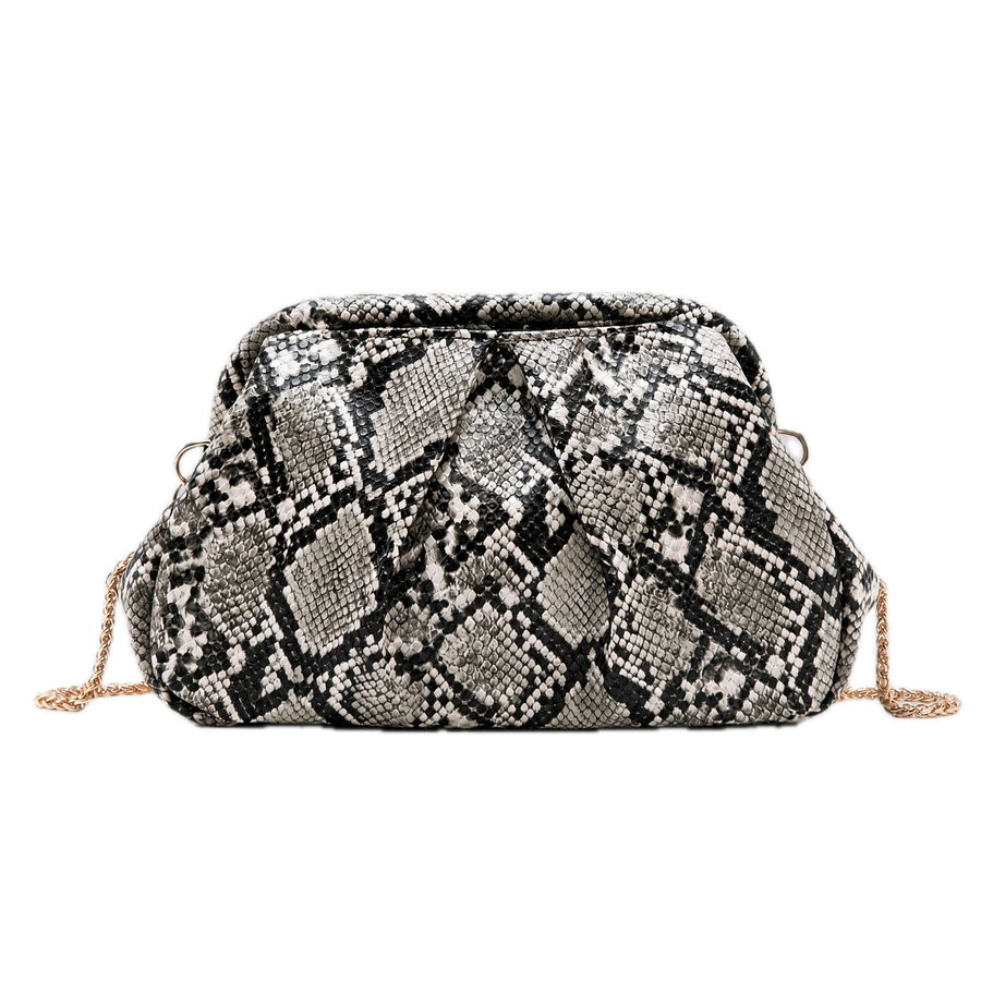Snake Print Clutch with Chain